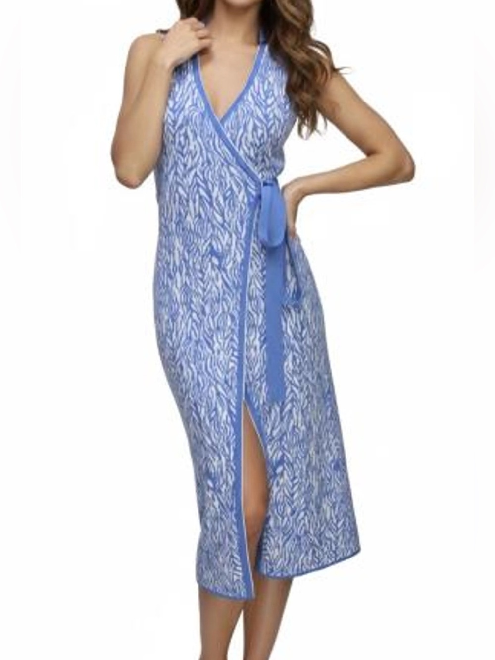 DVF Patterned MIDI Sleeveless Wrap Dress